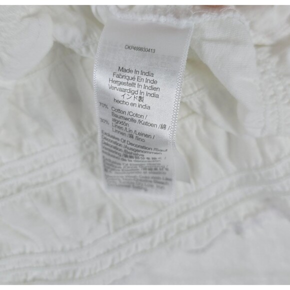 Madewell Smocked Boatneck Tank Top Women White Cotton-Linen Blend Size Med - Picture 10 of 11